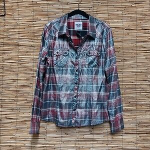 Harley Davidson Women's Metallic Graphic Plaid Shirt Size L Streetwear